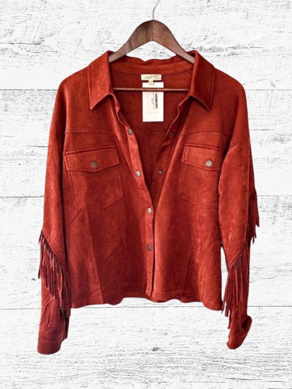 Mystree Rust Suede Fringe Utility Jacket